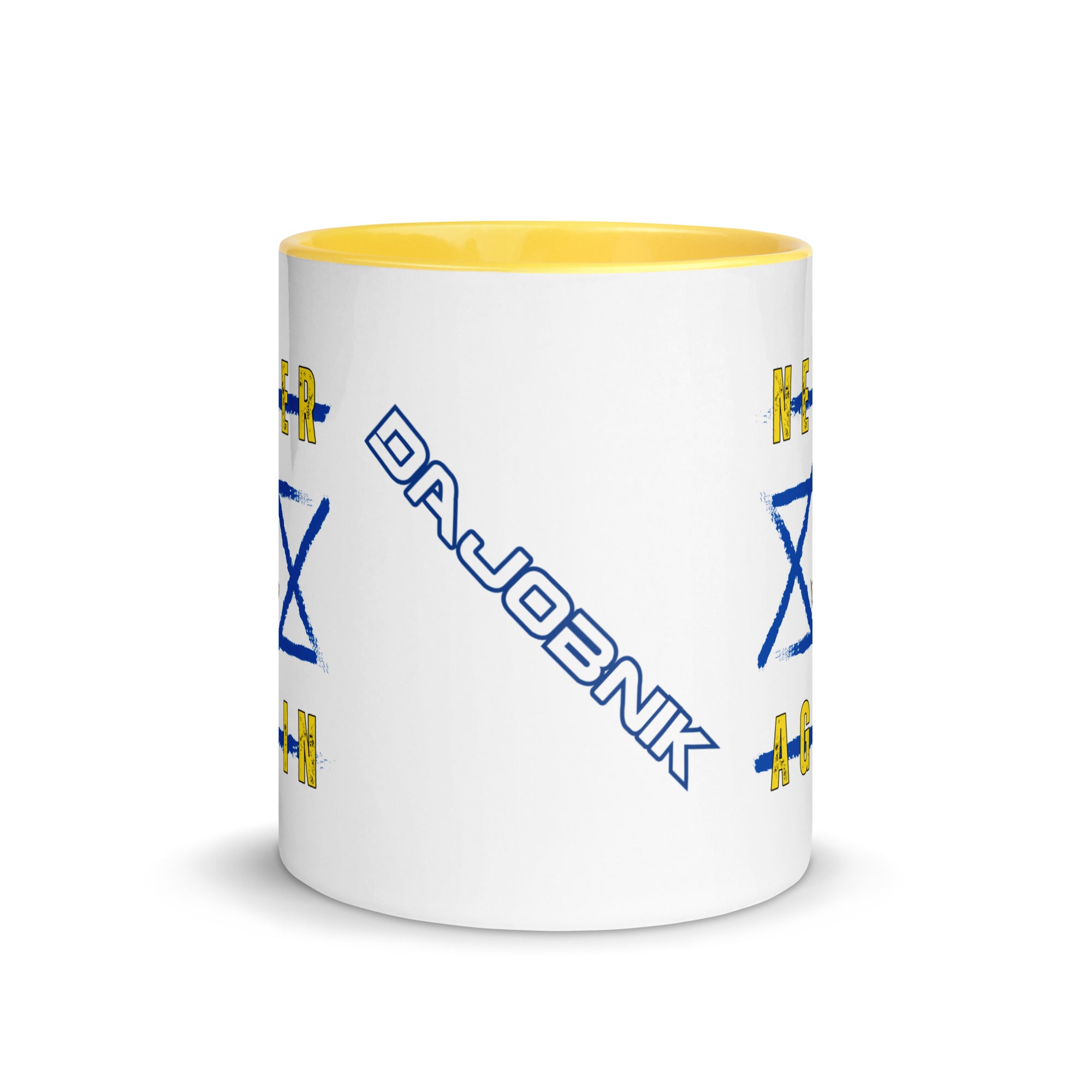 "Never Again" Dajobnik Exclusive White Mug Yellow 02